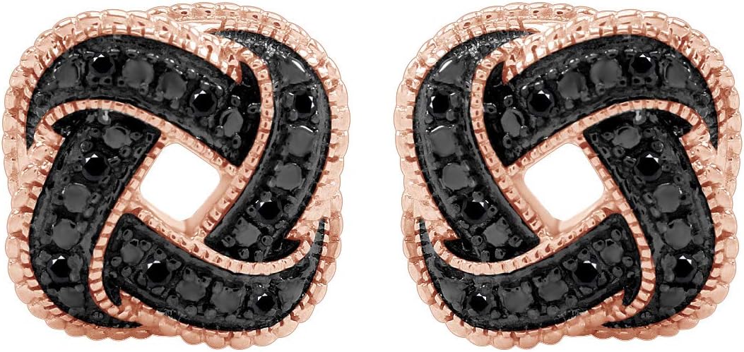 Color Enhanced Black Natural Diamond Accent Love Knot Stud Earrings in Sterling Silver For Women (1/10 cttw)