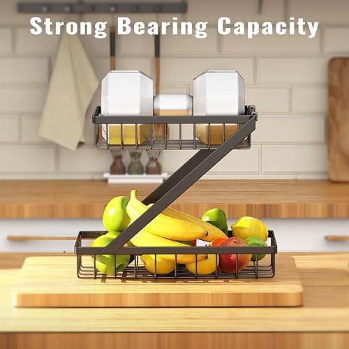 Miniatura 5 de GETALL Cesta de frutas de metal de 2 niveles sin tornillos, separa 2 cestas de verduras fácilmente, organización de cocina para encimera y debajo