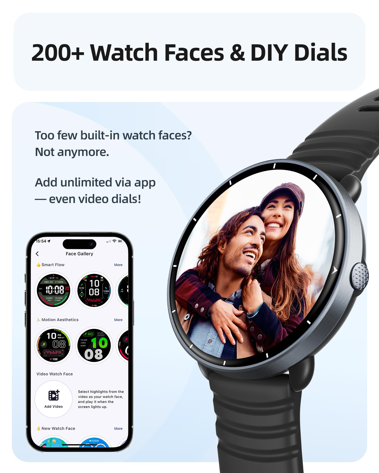 Parsonver Smartwatch dla Mężczyzn Kobiet, Wbudowany GPS, Wodoodporny 5 ATM do Pływania w Basenie i na Otwartych Akwenach, Zegarek Fitness z Wyświetlaczem AMOLED, Ponad 100 Trybów Sportowych, Puls, Sen
