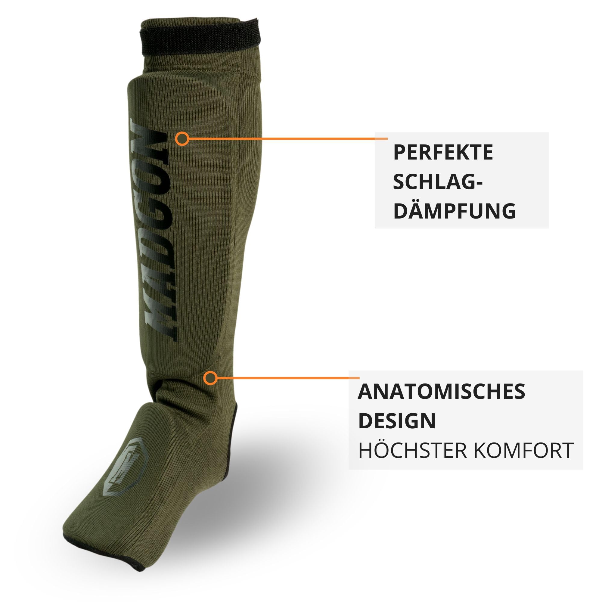 MADGON Schienbeinschoner mit perfektem Sitz und idealer Polsterung! Schienbein-Schutz mit geringer Schweißentwicklung. Beinschützer aus Stoff für Kampfsport, MMA, Kickboxen - 1 Paar inkl. Beutel!