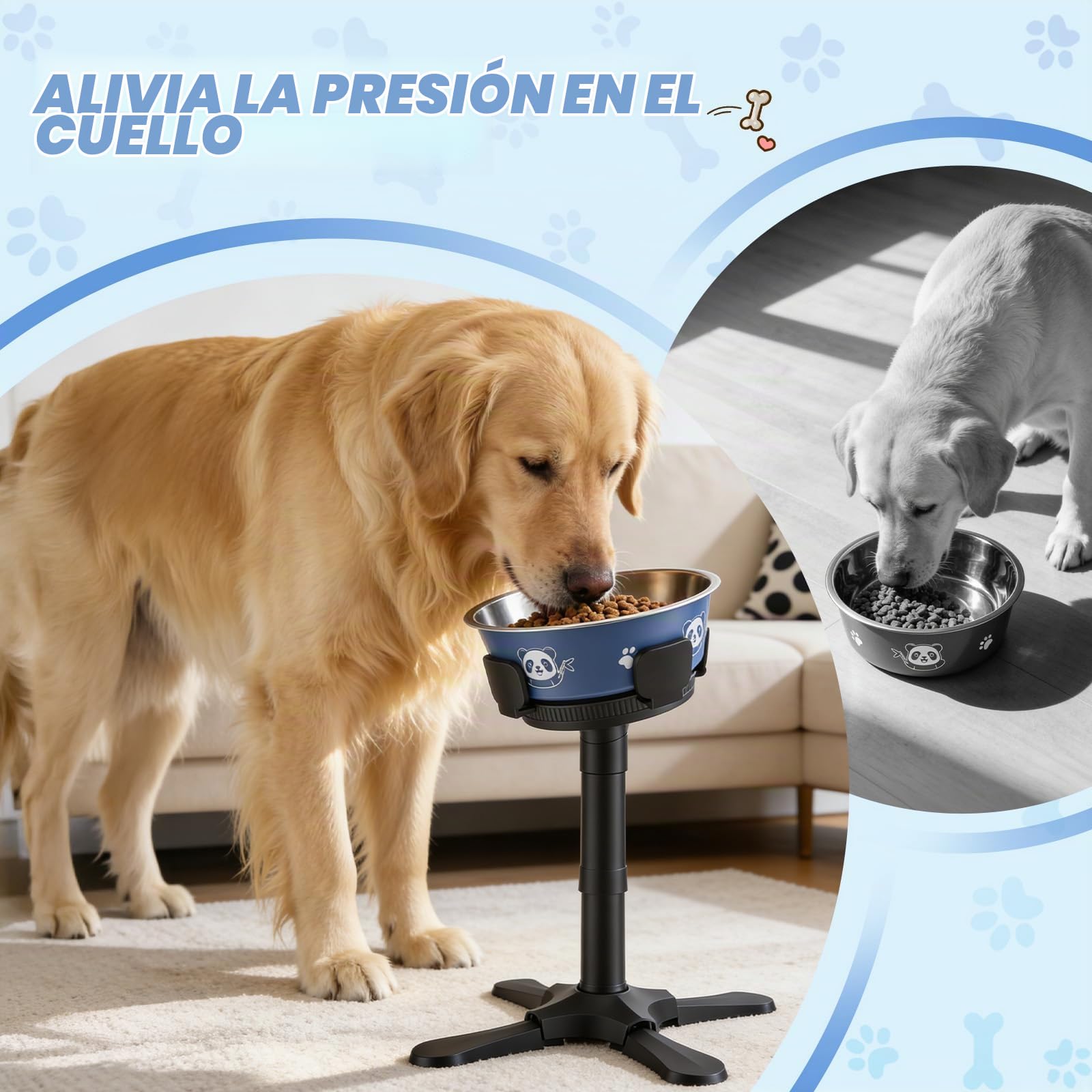 Comedero Perro Elevado con 2,1 L grande tazones de Acero Inoxidable, cuenco elevado para perros con soporte, ajustables 14-32 cm, Comedero y Bebedero Perro para Perros Pequeños, Medianos y Grandes