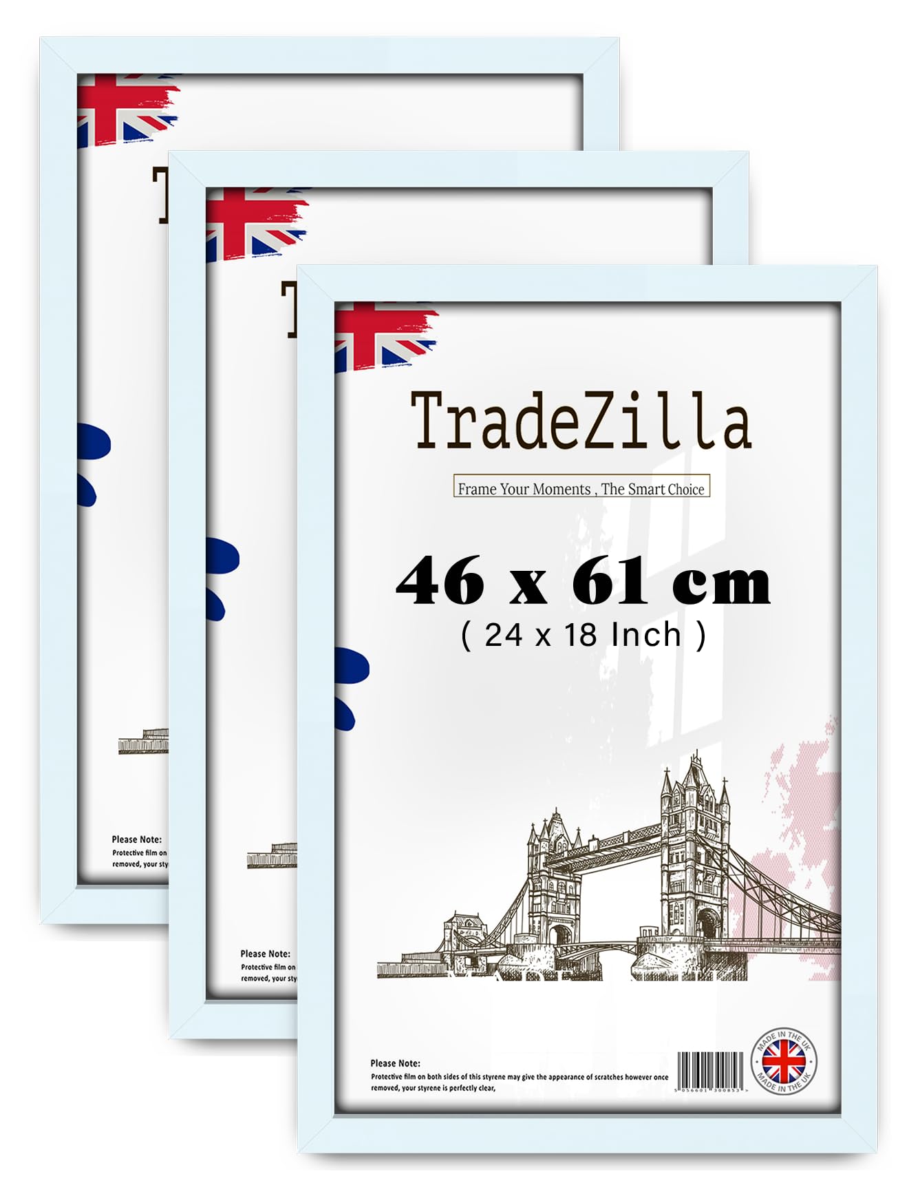 TradeZilla pack of 3 Medium White Picture Frames (46 x 61 CM) - 24 x 18 Inch Wood Finish, 460 x 610 mm Frame, 24 x 18 Clear Perspex [ White ] — image 1
