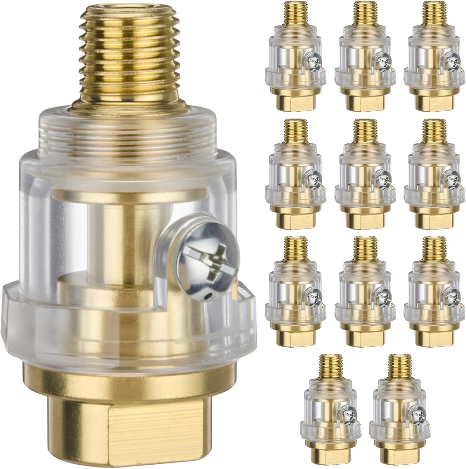 12 Pack Inline Oiler for Air Tools Bulk, 1/4" Npt Pneumatic Tool Lubricator, Transparent Air Tool Oiler with Polycarbonate Reservoir for Pneumatic Equipment Lubrication
