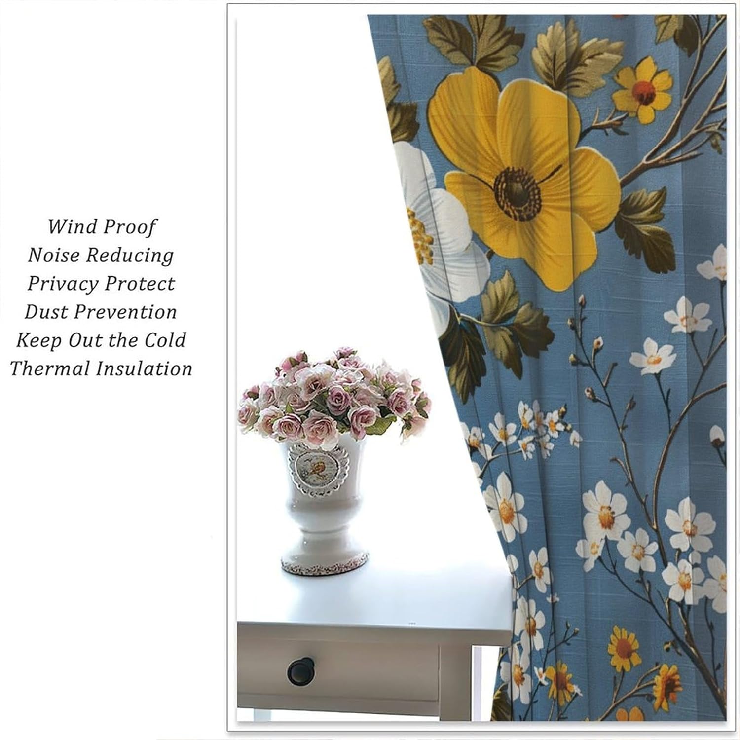 Retro Rustic Floral Blackout Curtains for Bedroom Living Room, Rod Pocket Glam Colorful Flower Leaf Curtains Thermal Insulated Window Drapes 2 Panels, Each 21W x 45L