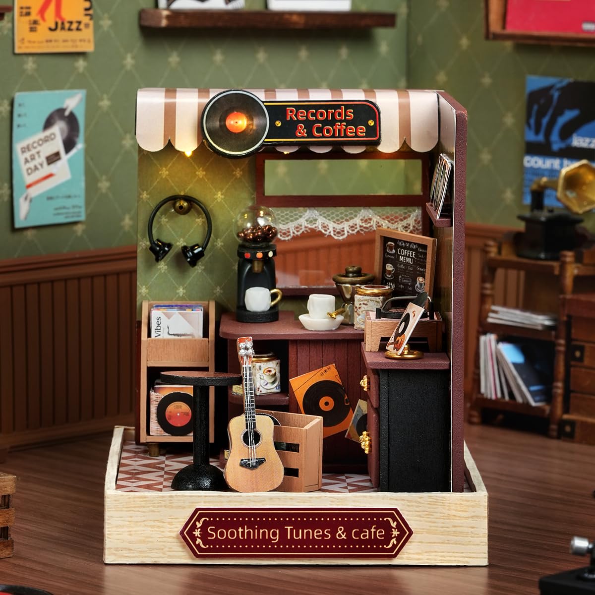 CUTEROOM DIY Miniature Doll House Kits, 3D Wooden Dollhouse-Healing Karaoke