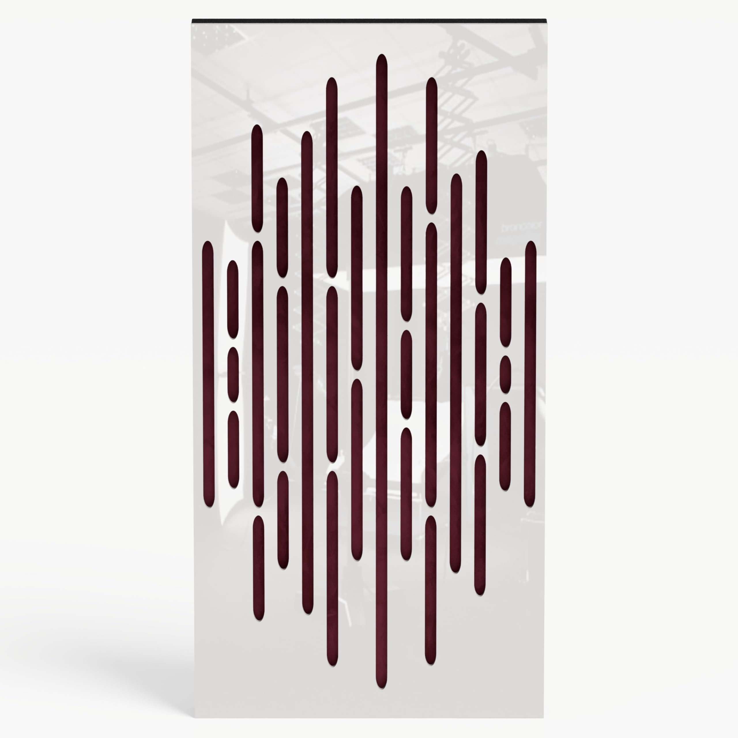4-pak - wąskie panele akustyczne z aksamitną tkaniną, 50 x 25 cm, dekoracyjna kontrola szumów i redukcja echo, pochłanianie dźwięku i dyfuzja, kolor: [WAVE-F - biały plastik | bordowy]