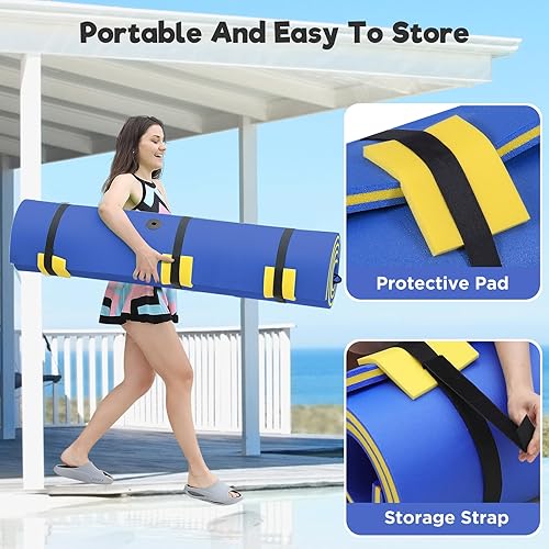 Miniatura 6 de Tapete de agua flotante, 7 x 3 pies8 x 4 pies9 x 6 pies13 x 5 pies, tapete flotante de espuma XPE resistente al desgarro de 3 capas con correas