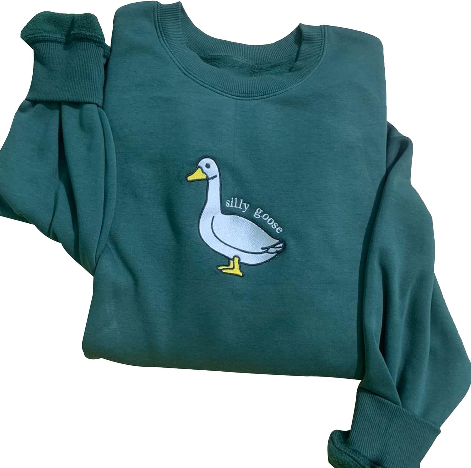 Embroidered Silly Unisex Tee, Goose Crewneck Sweatshirt, Funny Embroidered Shirt