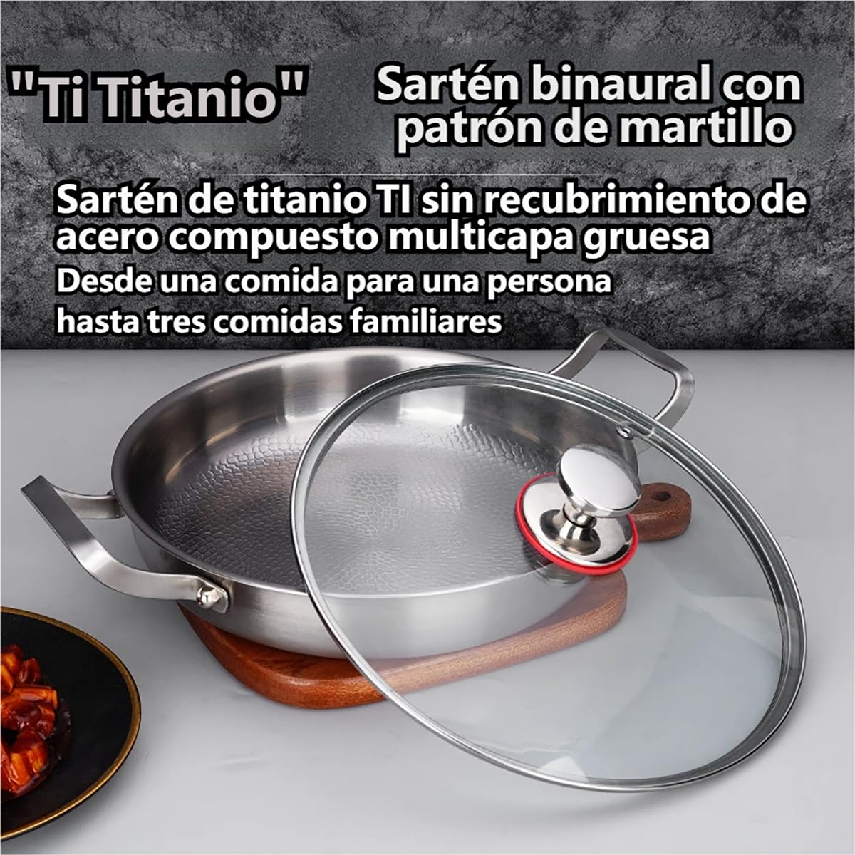 Genérico 2026 Sartén de Titanio Puro, Sartenes de Titanio, Antiadherente Sin PFOA, Base Inducción Imanética, Para Cocina Saludable Sin Aceite, Incluye Tapa y Mango Ergonómico (A, 28cm)