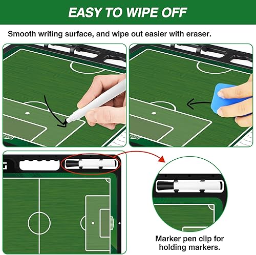 Miniatura 3 de Tabla de entrenamiento de fútbol, tablero táctico de mano prémium para fútbol, doble cara con marcador de fútbol de borrado en seco para