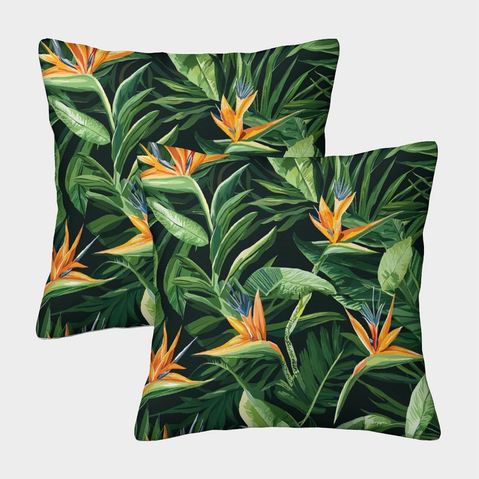 kaiyun 2 Pack Bird of Paradise Pattern.Tropical Plants 3D Image Printed Single-sided Cushion Cover 40x40cm