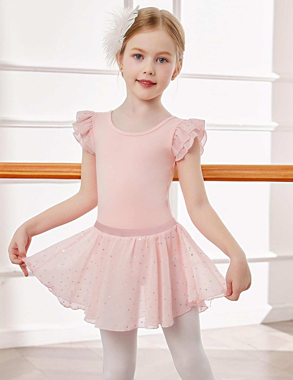 Zaclotre Ballet Leotards for Girls Toddler Ruffle Sleeve Crisscross Back Dance Dress Outfit with Removable Skirt Combo - Image 2
