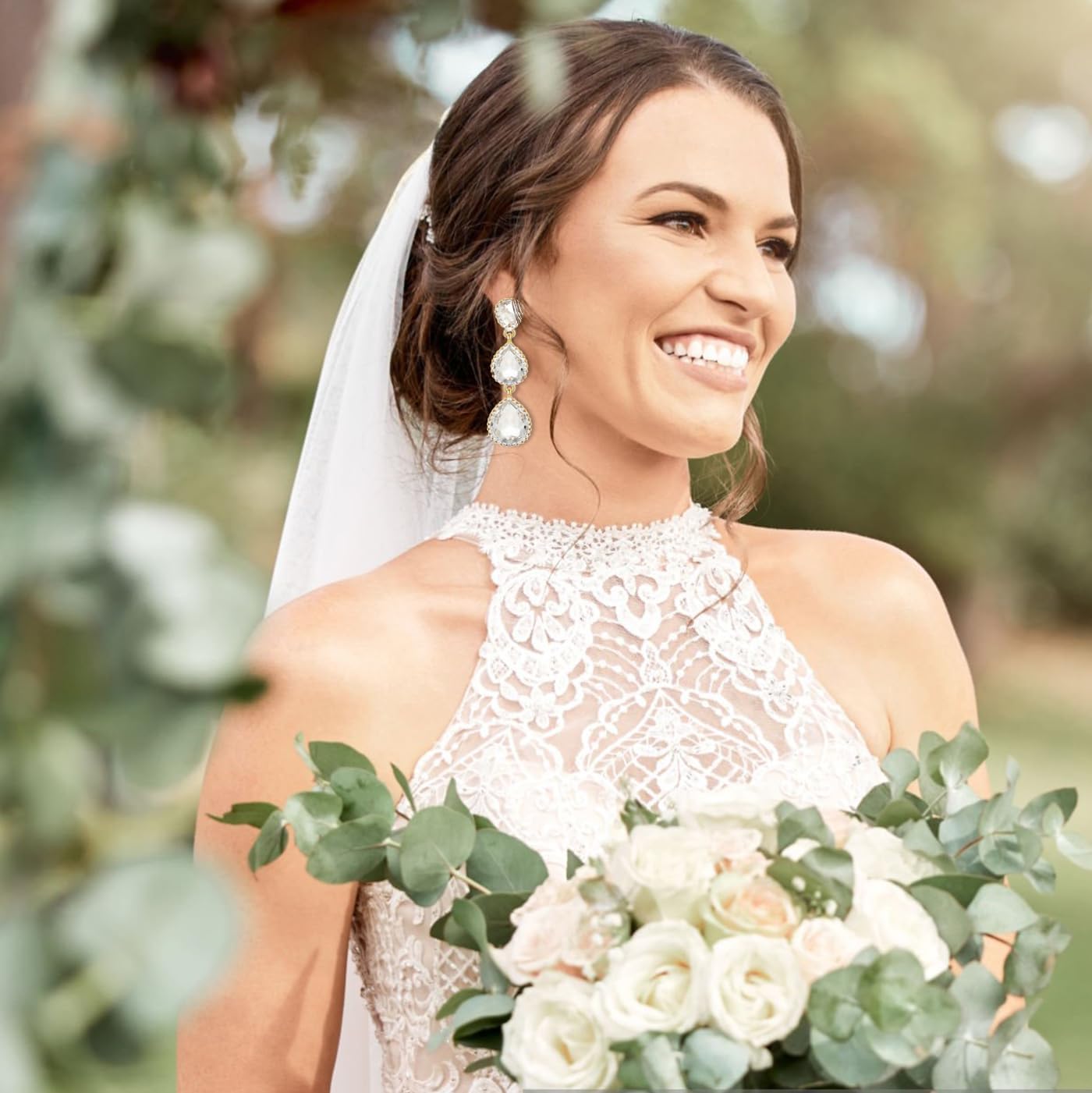 Vintage Rhinestone Teardrop Dangle Earrings Long Dangling Drop Earrings Crystal Chandelier Earrings for Women Wedding Bridal Prom - Image 2