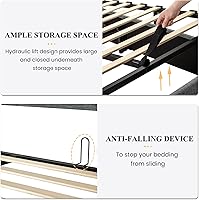 Vista 5 de SHA CERLIN Marco de cama tamaño queen con almacenamiento abatible, cabecero acolchado con botones, plataforma tapizada, almacenamiento hidráulico