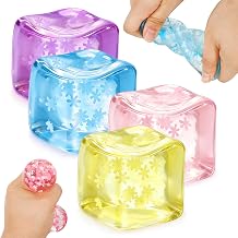 4 Pack Stress Cube Slow Rising Squishy Fidget Stress Ball for Adults Kids | Squishy Cube with Snowflakes Squeeze Sensory Toys Gift for Anti Anxiety Party Favors Christmas Birthday