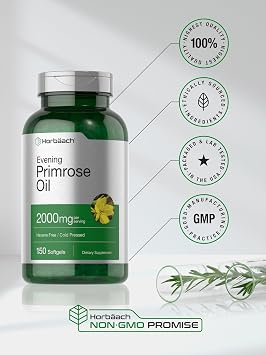 Horbaach Evening Primrose Oil Softgels | 2000 mg | 150 Pills | Cold Pressed, Hexane Free Supplement with GLA | Non-GMO, Gluten Free