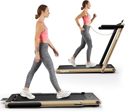 Goplus 2 in 1 Folding Treadmill, 2.25HP Superfit Under Desk Electric Treadmill, Installation-Free with Remote Control, APP Control and LED Display,