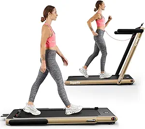 Goplus 2 in 1 Folding Treadmill, 2.25HP Superfit Under Desk Electric Treadmill, Installation-Free with Remote Control, APP Control and LED Display, Walking Jogging for Home Office