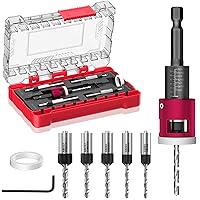 Vista 1 de BURMONG 5-Piece Countersink Drill Bit Set with Adjustable Depth Stop, 1/4" Hex Shank Quick Change Drilling Tool Kit, 82° Woodworking Chamfer Bits
