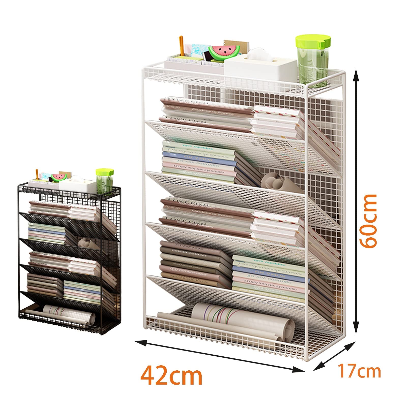 Scaffale portaoggetti laterale da scrivania, carrello con ruote, ampio tavolo con laminati inclinati, facile accesso ai libri, per camera da letto, soggiorno, aula