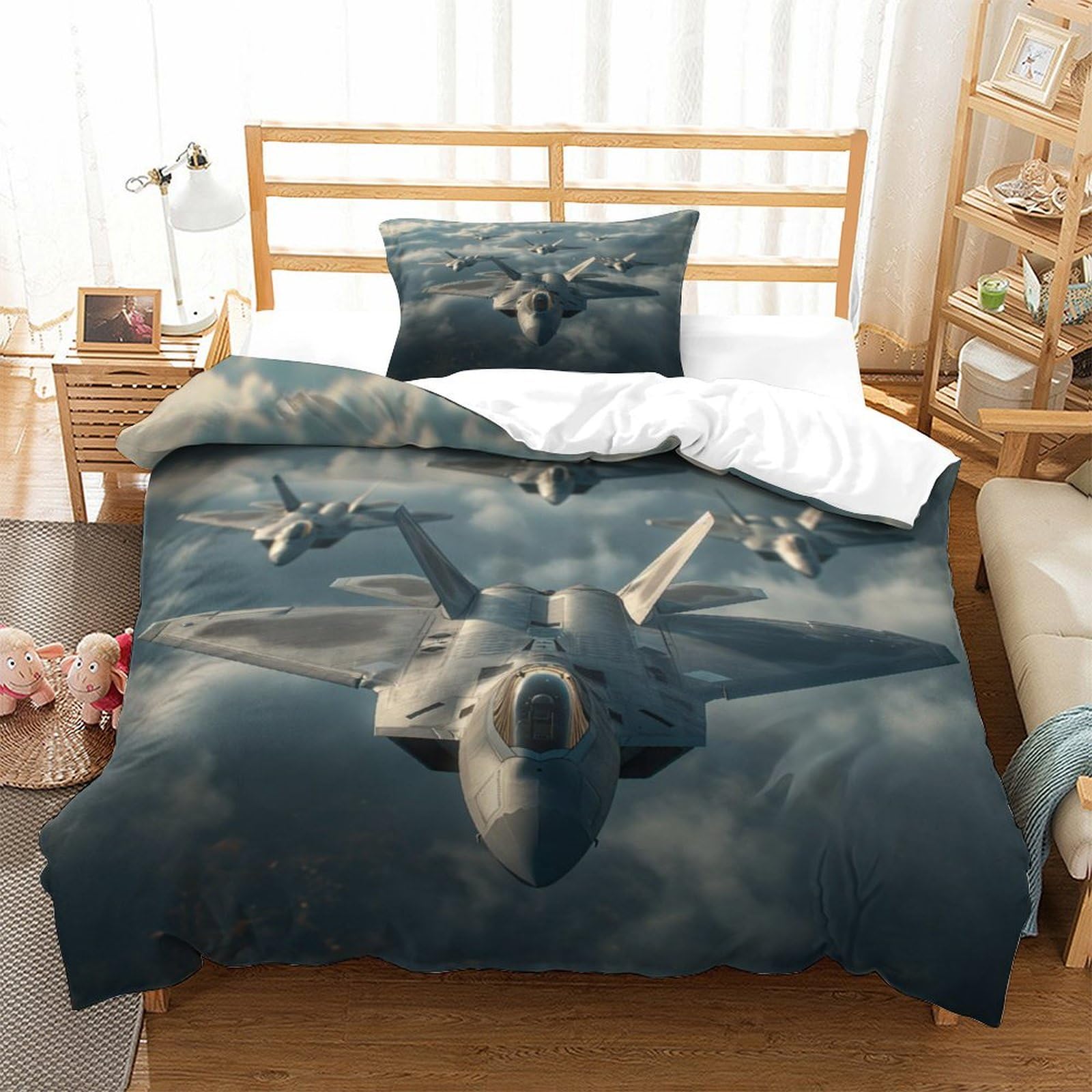 P1s9u7w5y Aircraft-1 3D Printed Fighter Jet Duvet Cover Set 3Pcs Microfiber Aircraft Bedding Set For Bedroom Single（135X200cm）