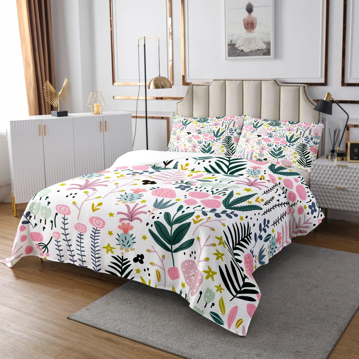 Copriletto Trapuntato Con Papavero Rosa - Singolo, Morbido E Botanico - Foto 4