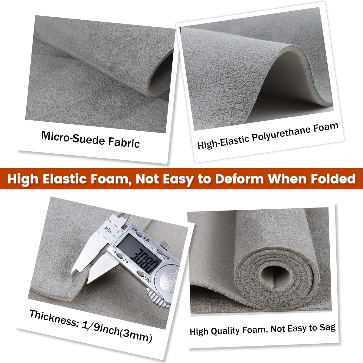 Suede Auto Headliner Fabric 100" L×60" W with Foam Backing, Car Roof Upholstery Fabric, Suede Headliner Repair Material for Auto RV Boat Home DIY Project 60" Wide, Gray