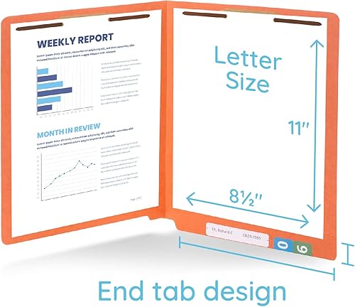 Vista 14 de Blue Summit Supplies 50 carpetas de archivos moradas con pestañas de extremo completo con sujetadores, tamaño carta, dos puntas, paquete de 50