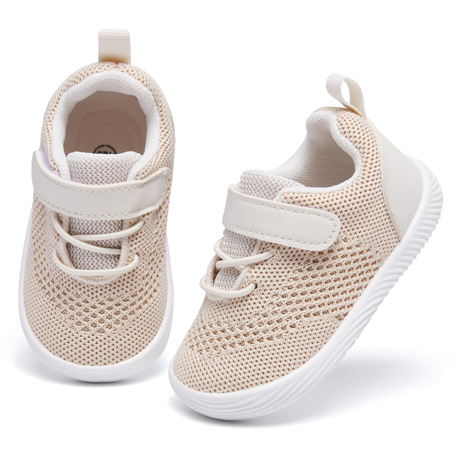 MORENDL Toddler Sneakers Baby Boys & Girls Barefoot Shoes Lightweight Breathable Walking Running Tennis Athletic Sport Shoes Khaki 12-15Months