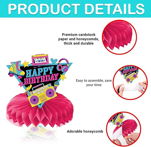 Miniatura 4 de 9 centros de mesa de panal de los años 80 y 90, decoraciones de fiesta de cumpleaños con temática retro, decoración de mesa, regalos para niños,