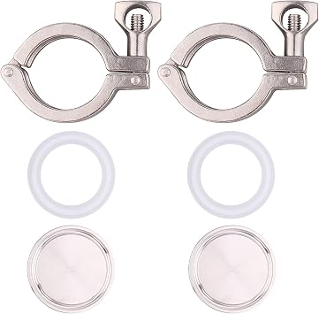 DERNORD 2 Pack Tri Clamp Sanitary Fitting Set SS304 Heavy Duty Tri Clamp Single Pin with End Cap and Silicone Gasket1.5 Inch