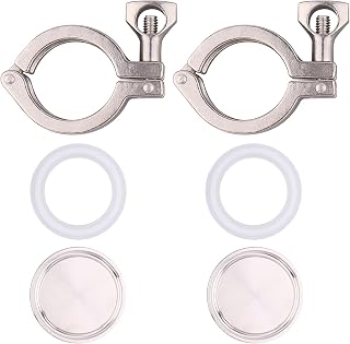 DERNORD 2 Pack Tri Clamp Sanitary Fitting Set SS304 Heavy Duty Tri Clamp Single Pin with End Cap and Silicone Gasket(1.5 Inch)