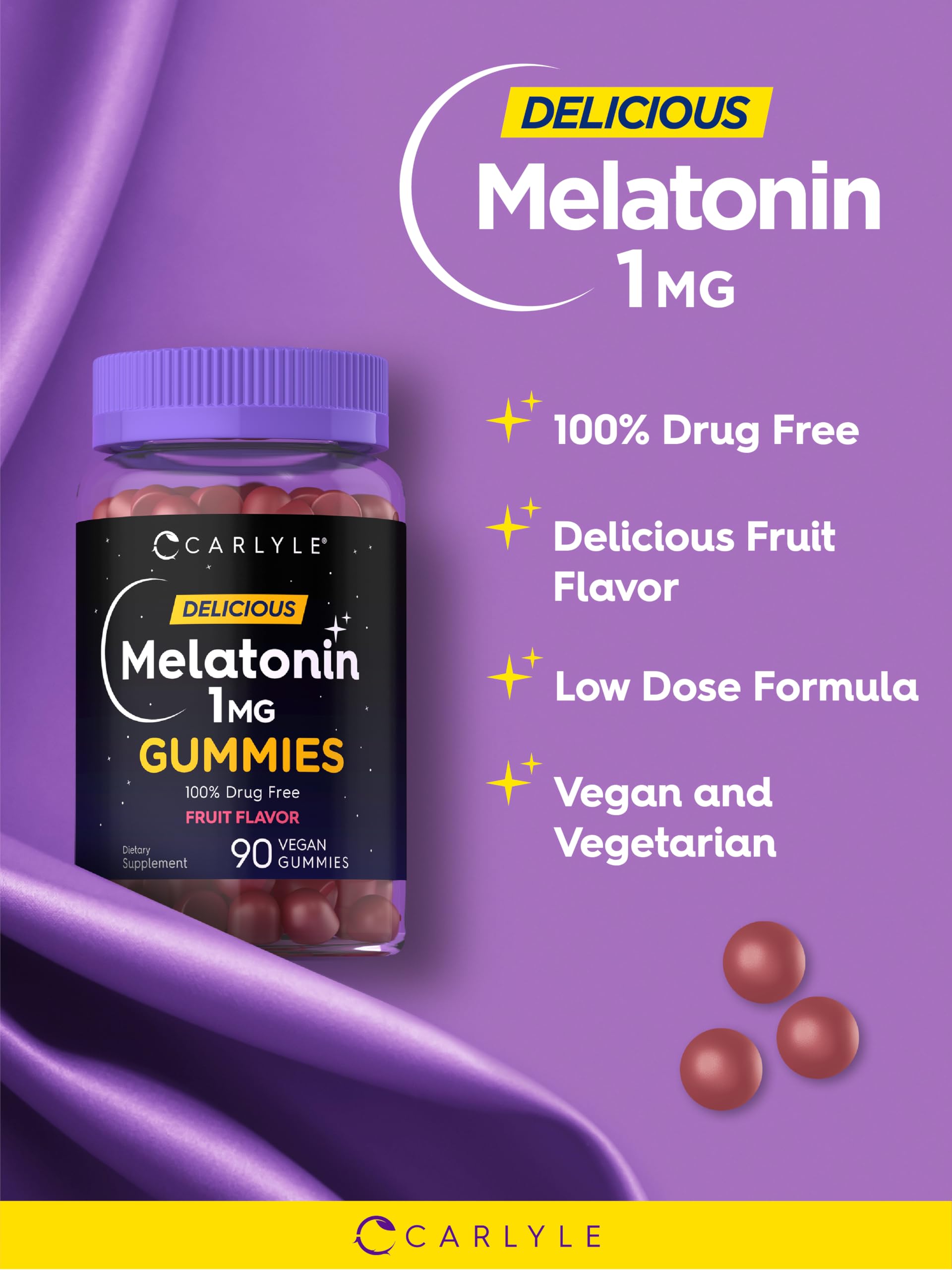 Carlyle Melatonin 1mg Gummies | 90 Count | Fruit Flavor Gummy Supplement — Amazon image 4