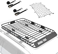 AKHAL-TEKE 64"x39"x4" Roof Rack Basket Cargo Carrier w/ Super Duty Bungee Net & Ratchet Straps - 150 lbs for SUV Truck