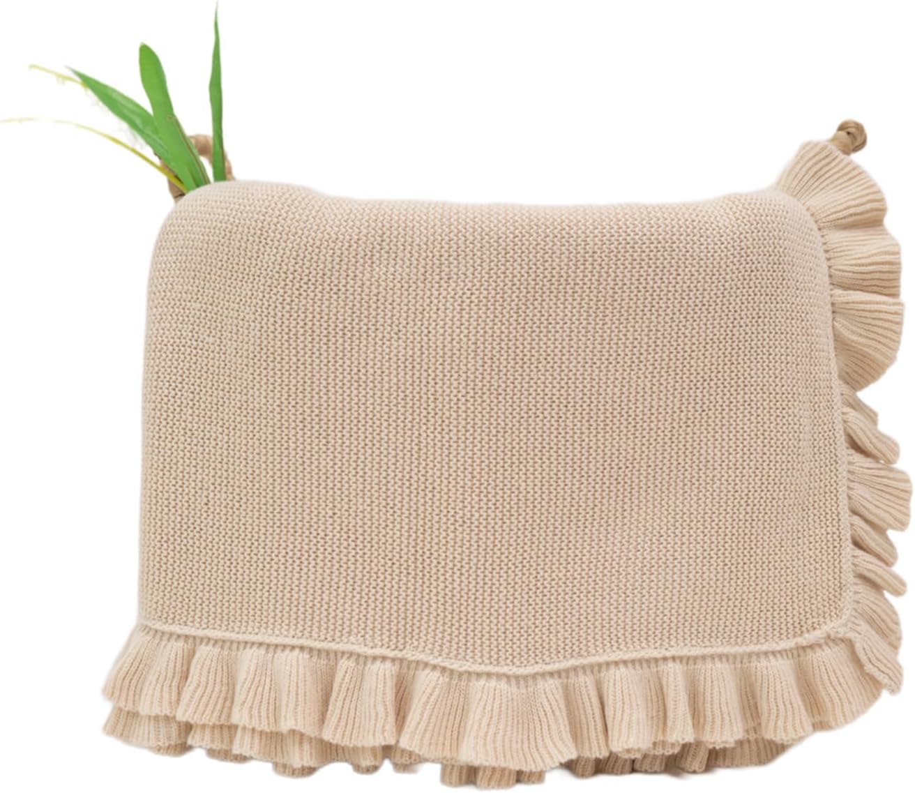 Cotton Baby Blanket with Ruffle Edge Soft Breathable Newborn Blanket for Boys & Girls, Lightweight Knit Throw for Crib, Stroller & Nursery Multiple Colors Available Cream 28x36