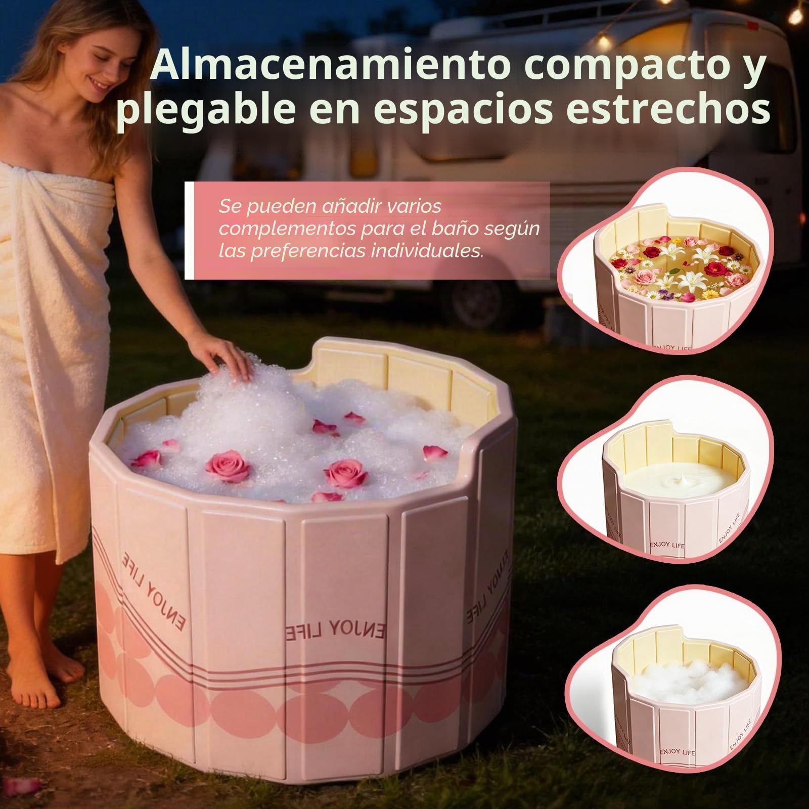 Bañera Plegable para Adultos, 80x70 cm (An x Al) Bañera Portátil con Respaldo Ergonómico en C Cubeta de Hielo para Recuperación Deportiva y Baños Calientes para Duchas Pequeñas Exterior y Spa en Casa