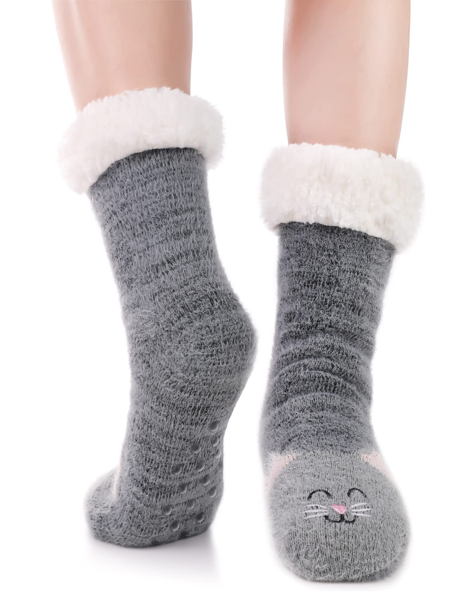 Geyoga Fluffy Cat Slipper Socks Non Slip Socks Cute Warm Cozy Fluffy Thick Ladies Gifts Soft Fleece Comfy Plush Funny Stocking for Women and Girls
