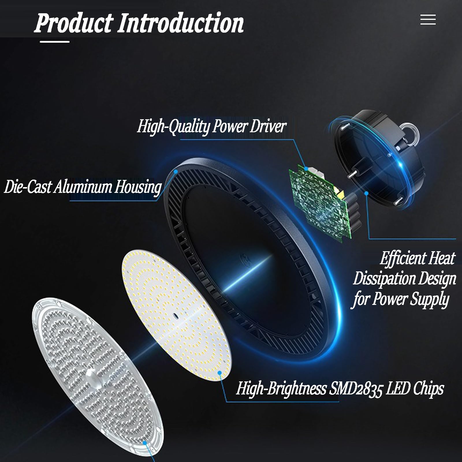 10 Pack LED High Bay Lights 100W 200W 300W 36000LM 6000K UFO High Bay Led Shop Lights AC100-277V — view 2