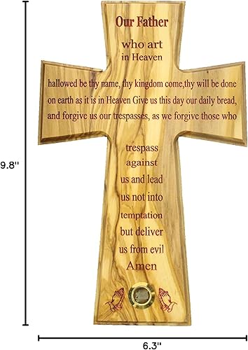 Miniatura 10 de Cruz de pared de oración del Señor, madera de olivo, hecha a mano en Bethlehem y Jerusalén, Tierra Santa, única en su clase, muy especial, con hojas