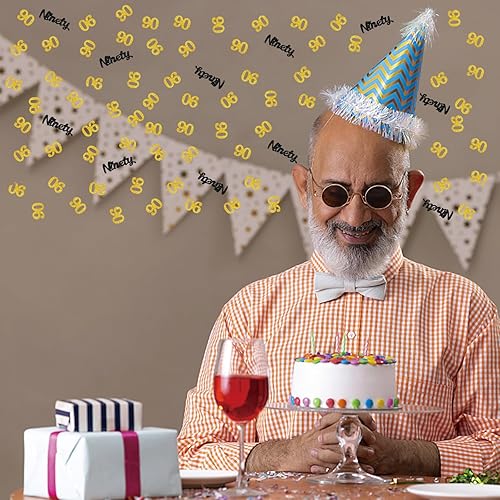 Miniatura 4 de Juego de 100 confeti de feliz cumpleaños 90, dispersión de papel noventa con purpurina dorada, decoraciones de fiesta de cumpleaños 90, decoración