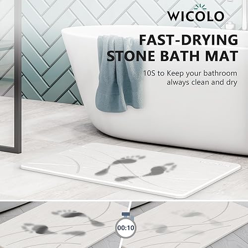 Miniatura 2 de WICOLO Tapete de baño de piedra tapete de ducha de tierra de diatomeas antideslizante elimina al instante el secado rápido tapete de baño natural