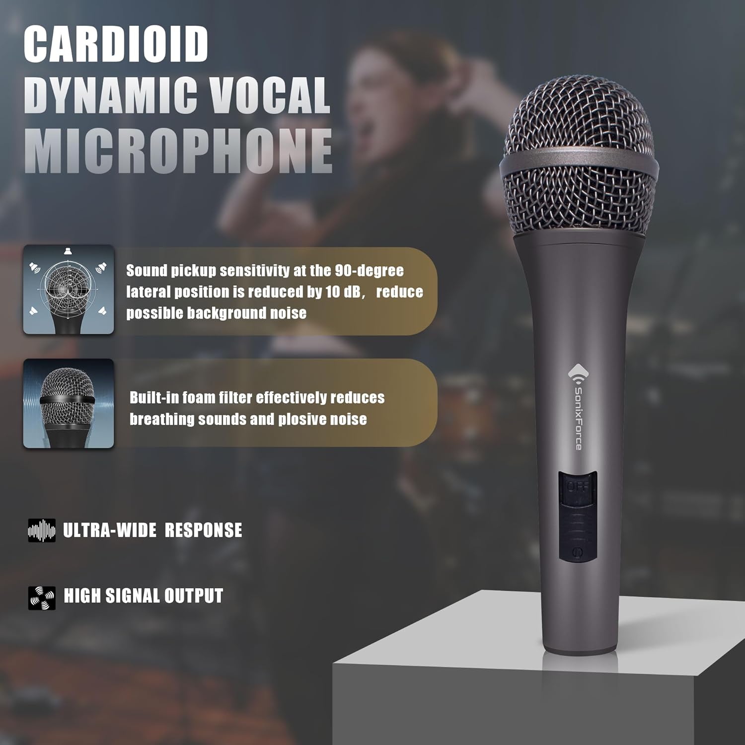 Professional Dynamic Microphone for Singing Karaoke Microphone with 16ft XLR to 1/4'' Audio Cable, Vocal Handheld Mic for Podcast Mixer Amplifier PA System - Image 2