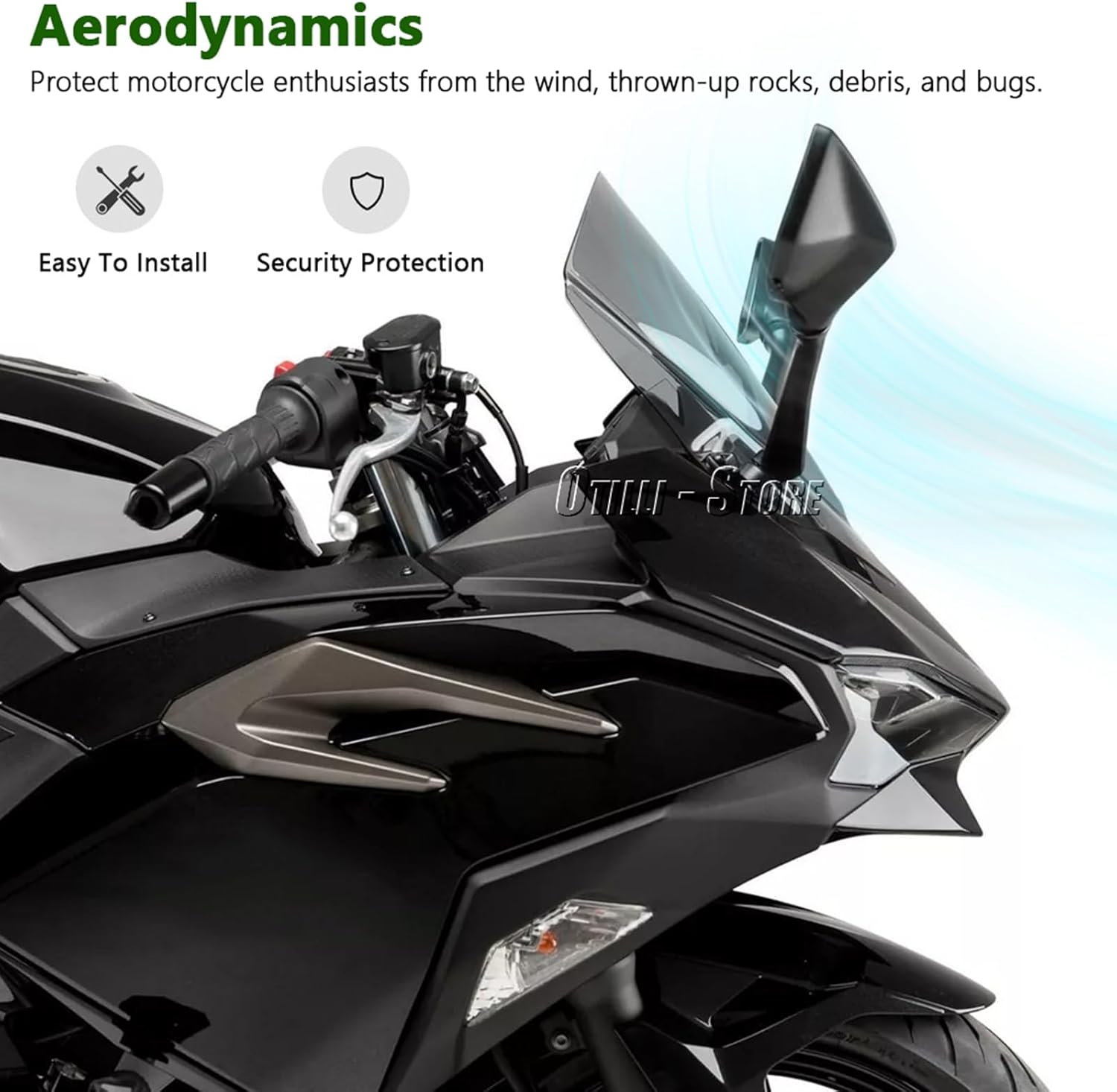 Motorcycle Windshield for Kawasaki Ninja 500 Ninja500 Ninja 500 SE 2024 2025 Spoiler Fairing Acrylic Double Bubble Windscreen Screen Wind Deflector Racing Style (Black)