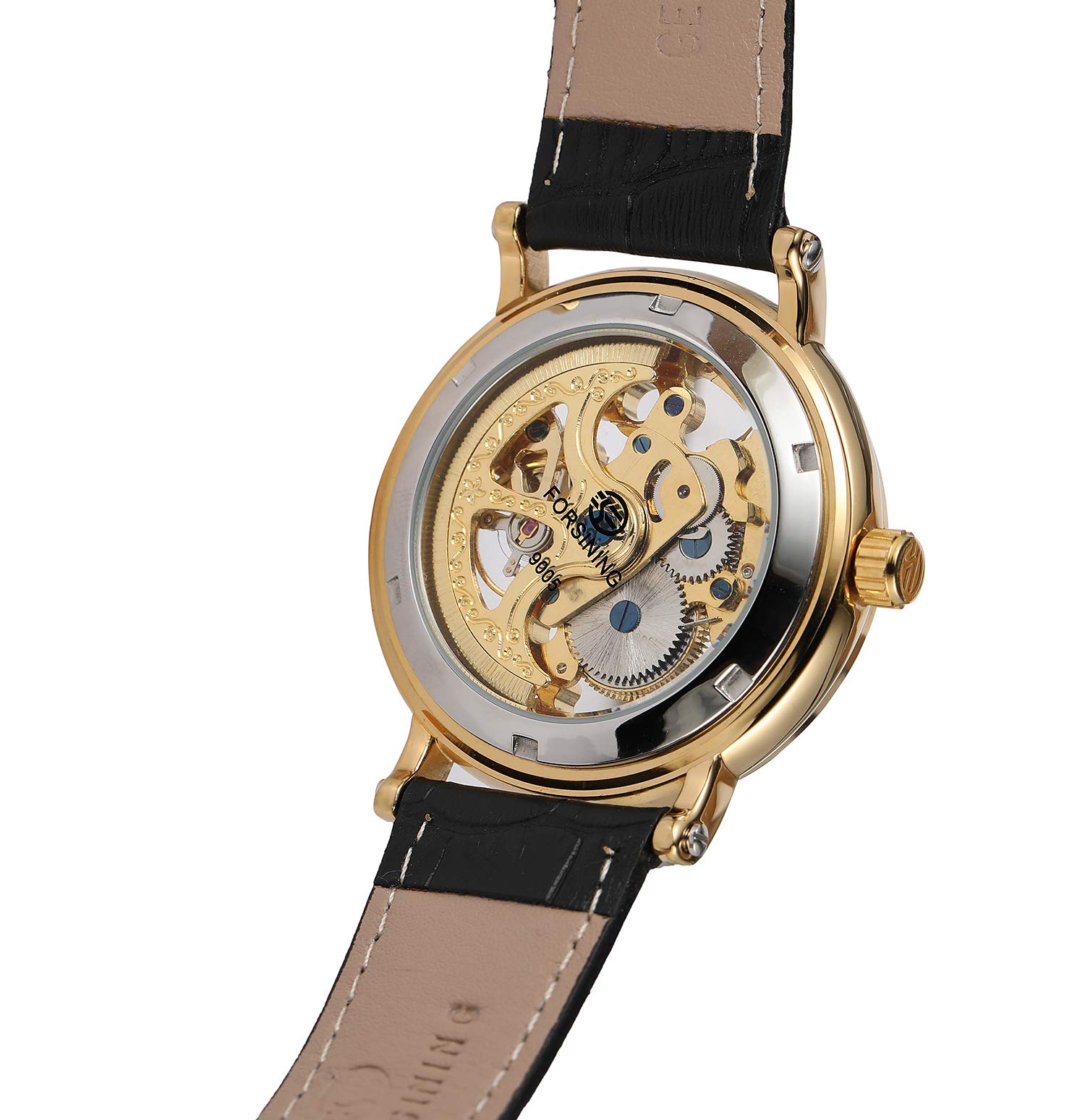Forsining - Orologio da polso da uomo, alla moda, in stile steampunk, automatico, analogico, in pelle nera