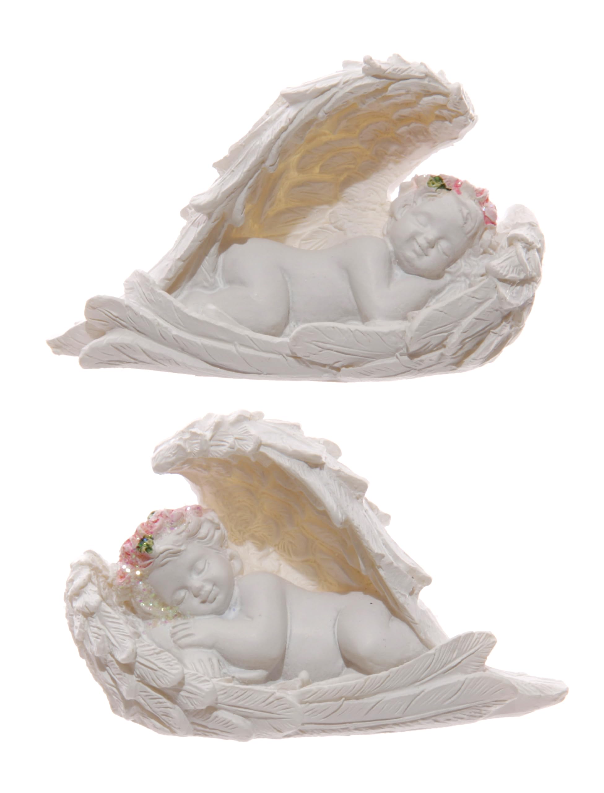 Puckator White Cherubs Sleeping In Wings With Pink Roses - Romantic Modern Love Wedding Gift Gifts For Girlfriend - Fairy Fairies Grave Ornaments Figurine - Valentines Day Gifts For Her Him - Home Decor