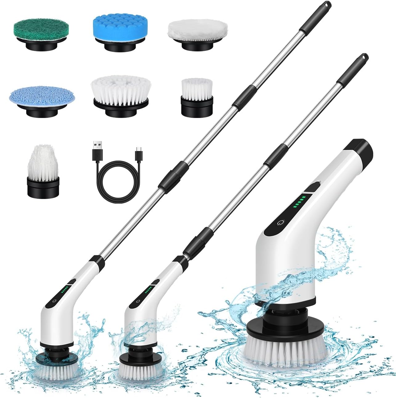 Electric Spin Scrubber Cordless Bath Tub Power Scrubber Bathroom Cordless Cleaning Brush with 7 Replaceable Drill Brush Heads Shower Cleaning Scrubbers with Adjustable Handle for Bathroom Kitchen