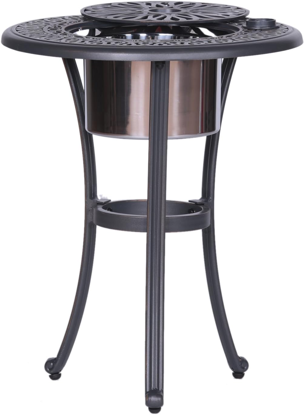 Outdoor Patio Aluminum Round Bistro Table/Side Table with Ice Bucket
