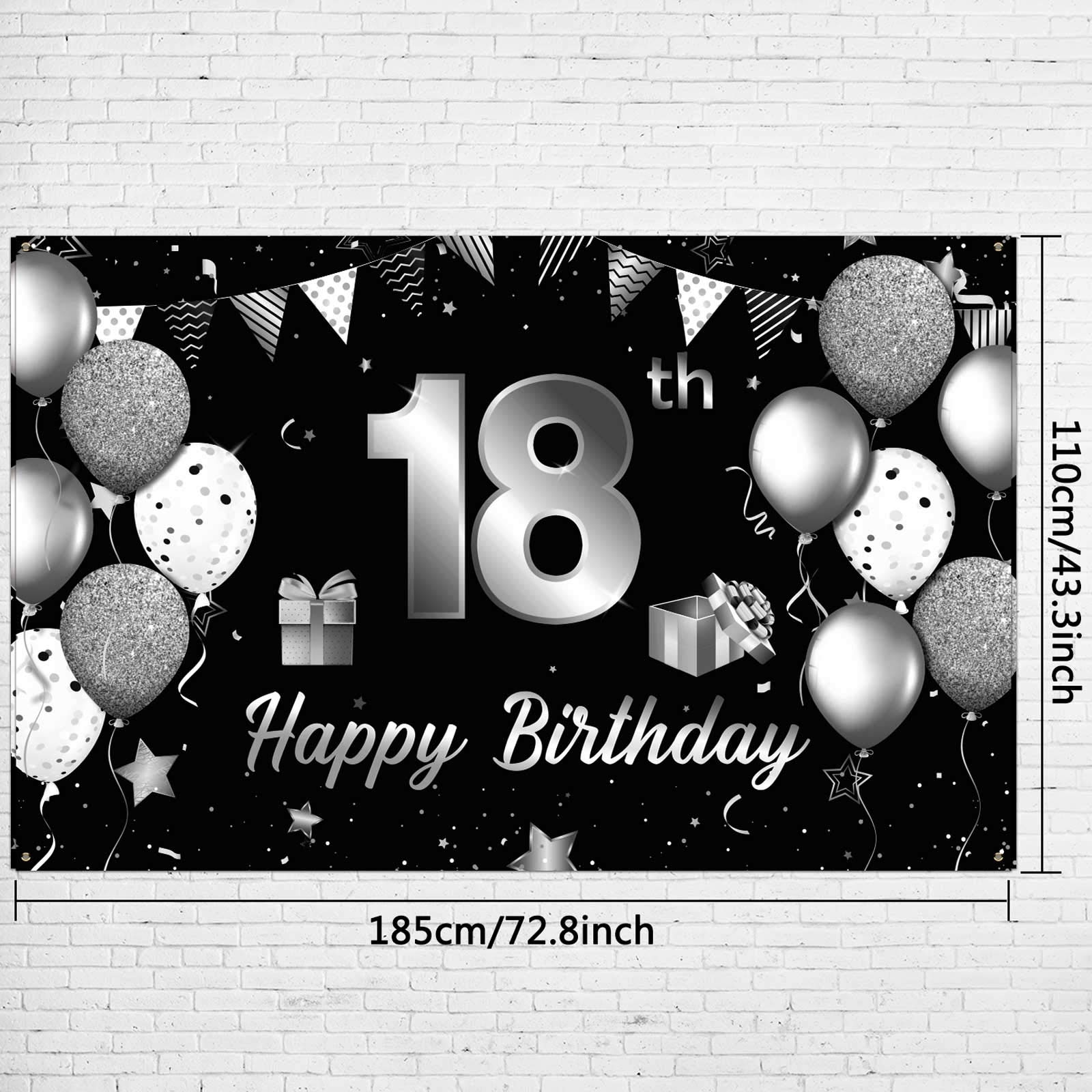 Happy 18th Birthday Banner – Glitzer-Deko Zum Erwachsenwerden (schwarz, Zum Zusammenstecken)