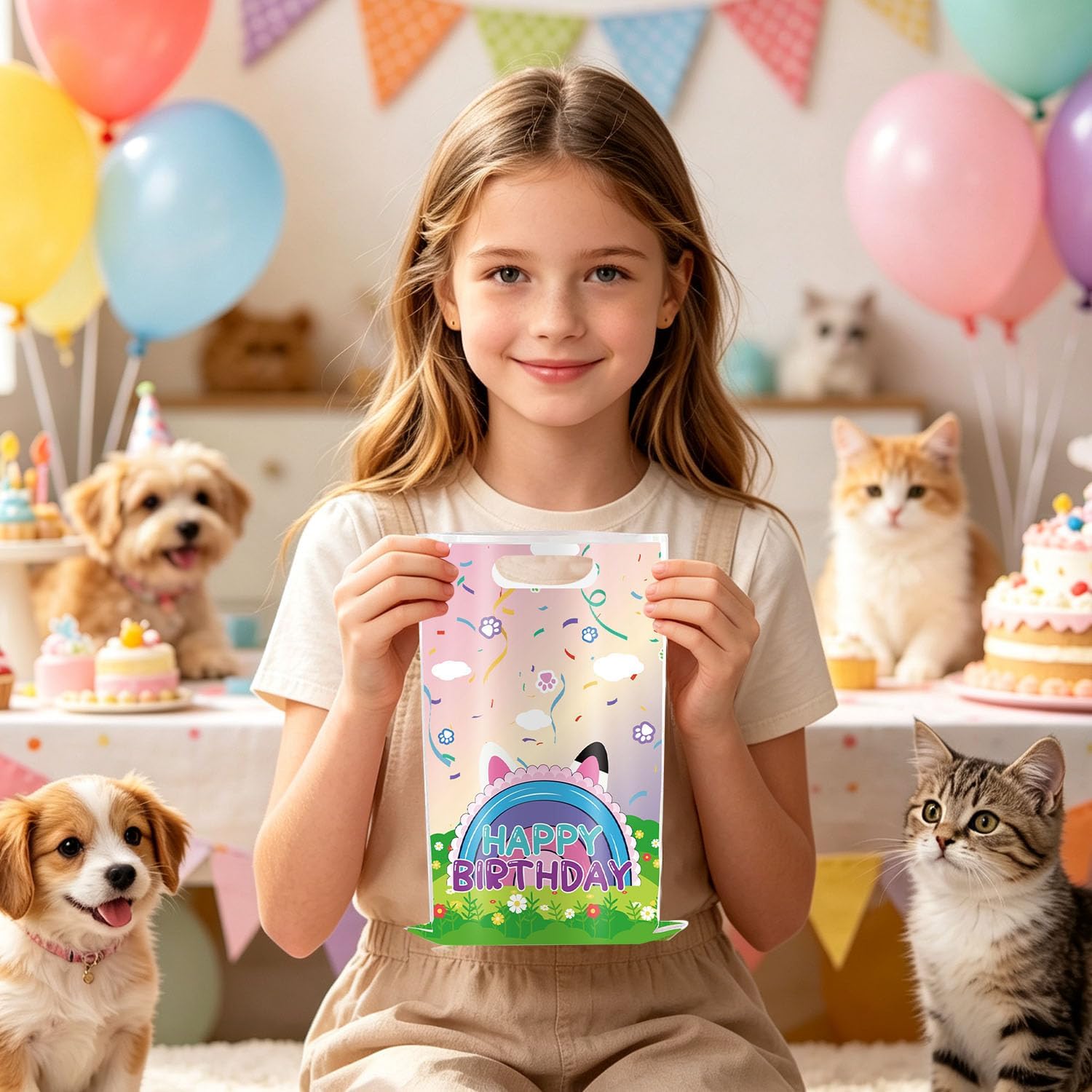 Zerpey 50 Pcs Cat House Birthday Party Favor Bags, Pink Cartoon Goodie Bags with Handle, Cute Treat Bags Gift Bags for Snacks&Candy, Birthday Party Supplies Decorations for Girls image 4