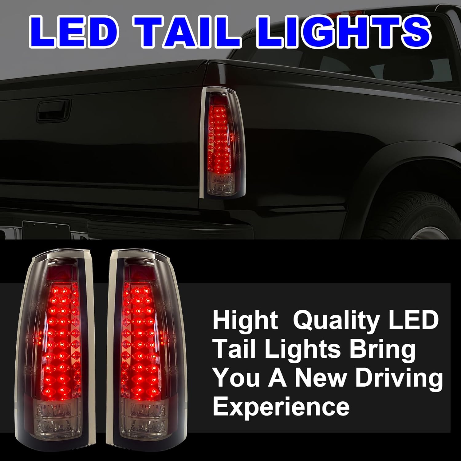 Boxlight LED Tail Lights Compatible with 1988-1998 Silverado 1500 2500 3500 & GMC Sierra, Blazer Suburban Yukon Tahoe Rear Tail Light Assembly Smoked Tail Lights Cover